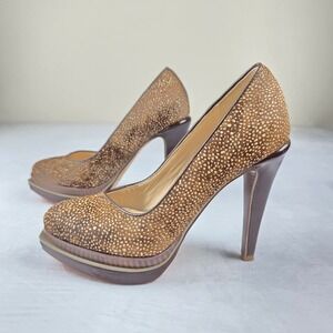 Cole Haan Chelsea Double Platform Pump Dyed Cow Fur Brown 5.5 B